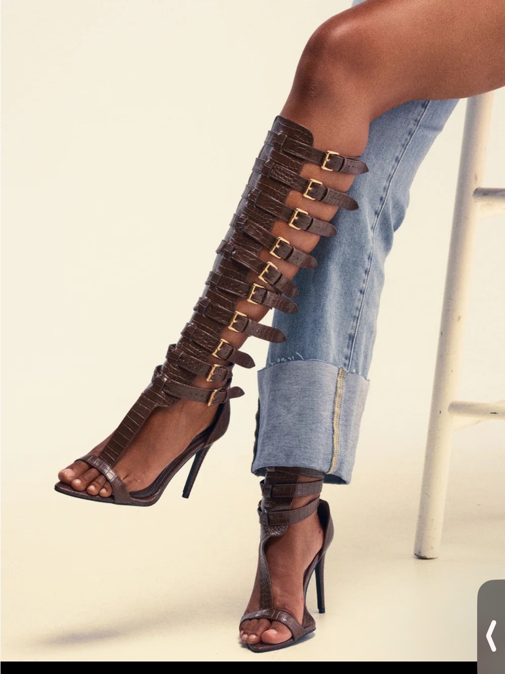 AKIRA AZALEA WANG CHERELLI BROWN CROC OVER THE KNEE SANDAL Size 8.58.5